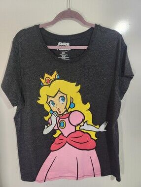 Nintendo Super Mario Peach Graphic Tee - Dark Gray Pink Yellow, Size XXL